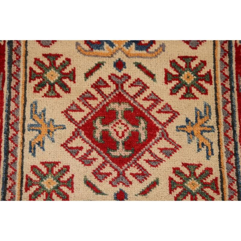 Hand Knotted Oriental 100% Wool Carpet Traditional Geometric Yellow & Gold Kazak Area Rug - 2' 10'' X 2' 1''