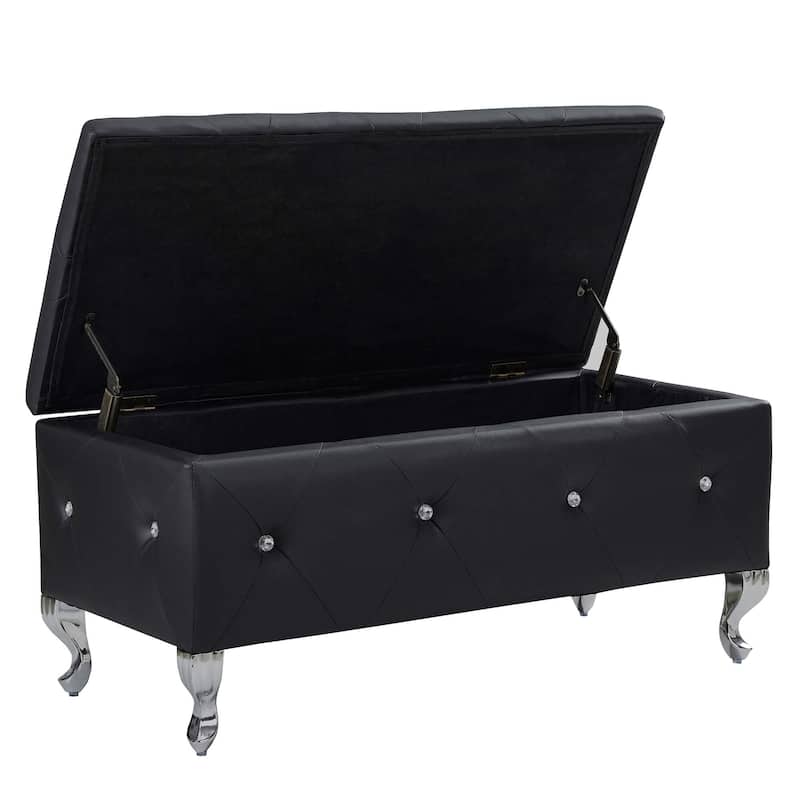 38.5" Storage Bench with 380lb Seating, Upholstered Bed Bench with Wood Legs Safety Hinge
