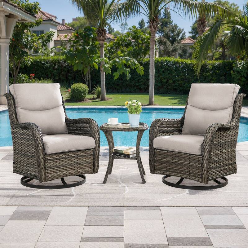 3 Pieces Outdoor Swivel Glider Rocker Chairs Table Set - Beige - Grey