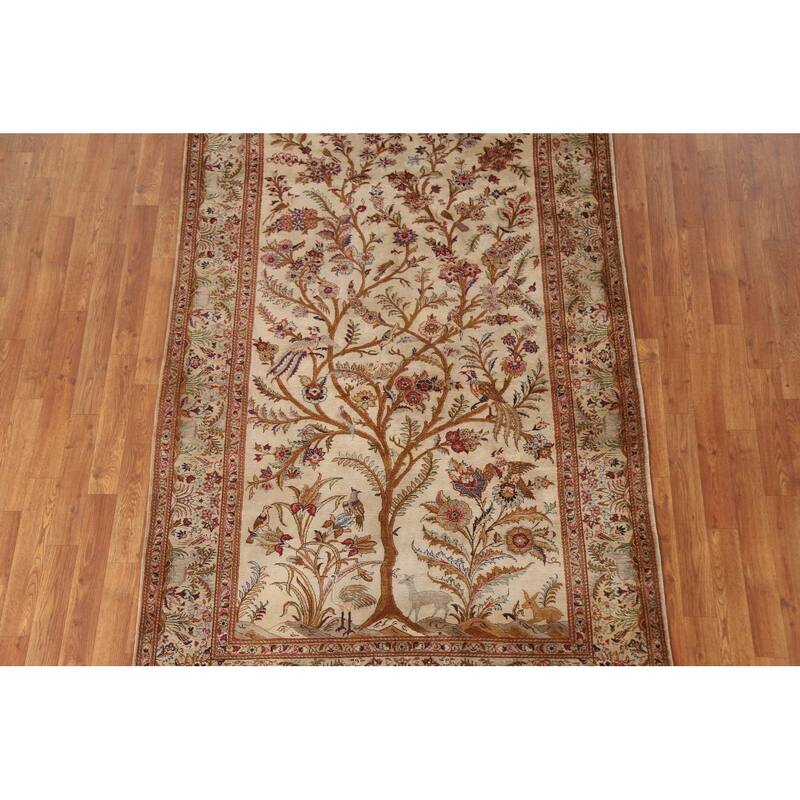 Hand-knotted Kashan Persian Antique Area Rug Traditional Silk Carpet - 4'8"x 7'5"