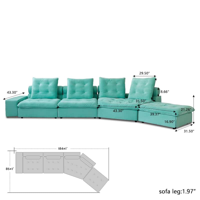 Down Filled Curved Sectional Sofa Oversized 4 Seater Cloud Modular Sectional Couches for Living Room Set