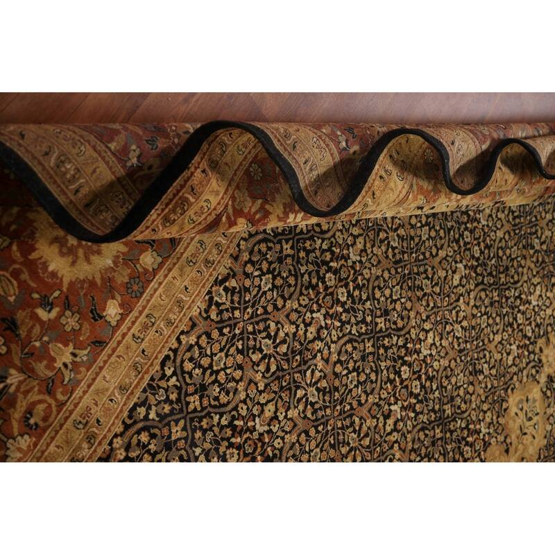 Hand Knotted Oriental 100% Wool Carpet Traditional Floral Black Kashan Area Rug - 18' 0'' X 12' 2''