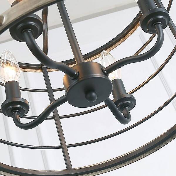 Farmhouse 4 Light Grey Candle Cage Drum Wood Chandelier Pendant Lights
