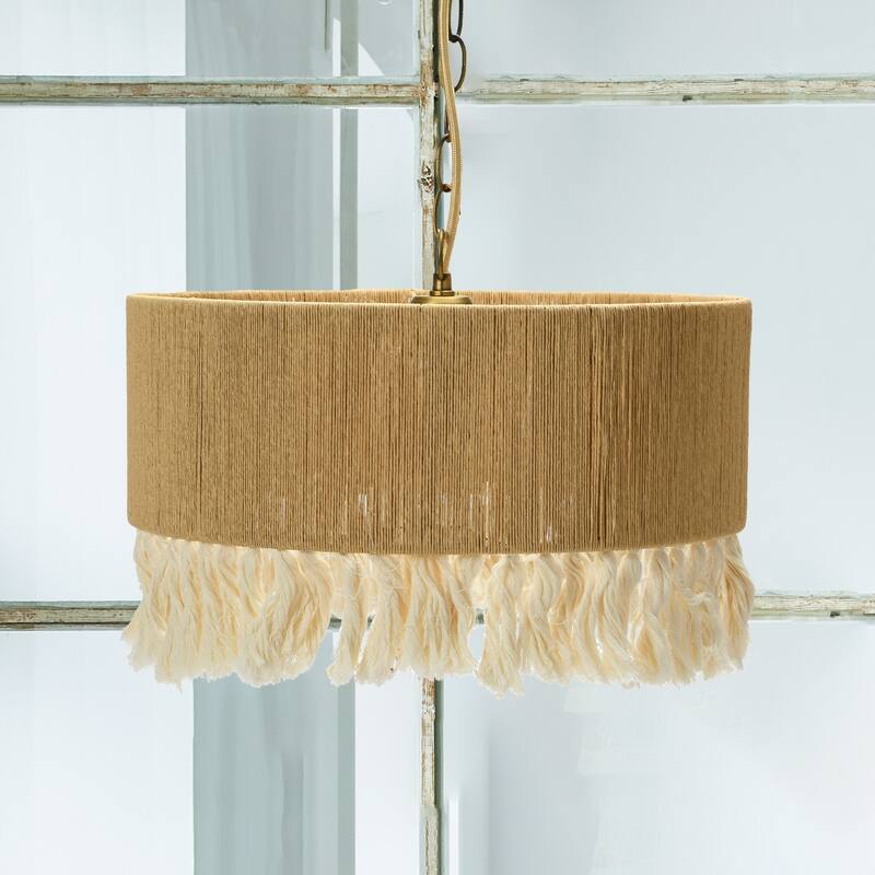 Metal & Natural Paper Rope Shade Pendant Lamp