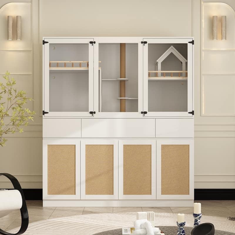 63" Modern Pet Display Hutch with Storage Shelves for Home Organization
