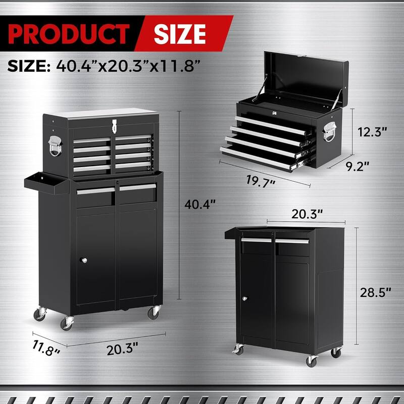 5 Drawer 2 in 1 Rolling Tool Chest Storage Box Garage Rolling Cabinet with Detachable Top Tool Box and Universal Lockable Wheels