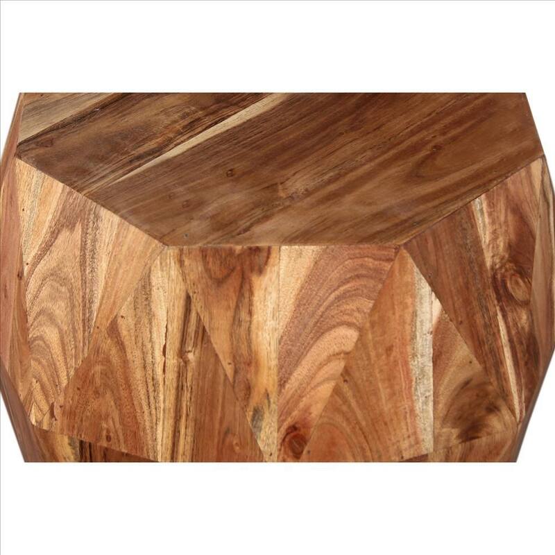 21.5 Inch Faceted Handcrafted Mango Wood Side End Table with Octagonal Top, Natural Brown - 16”L x 16”W x 21.5”H