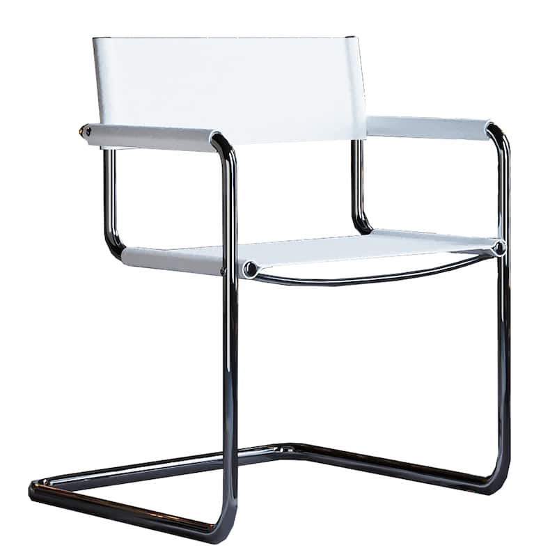 HomeRoots 23" Silver And White Leather and Stainless Steel Arm Chair - 22.95 in. x 31.30 in. x 23.62 in.