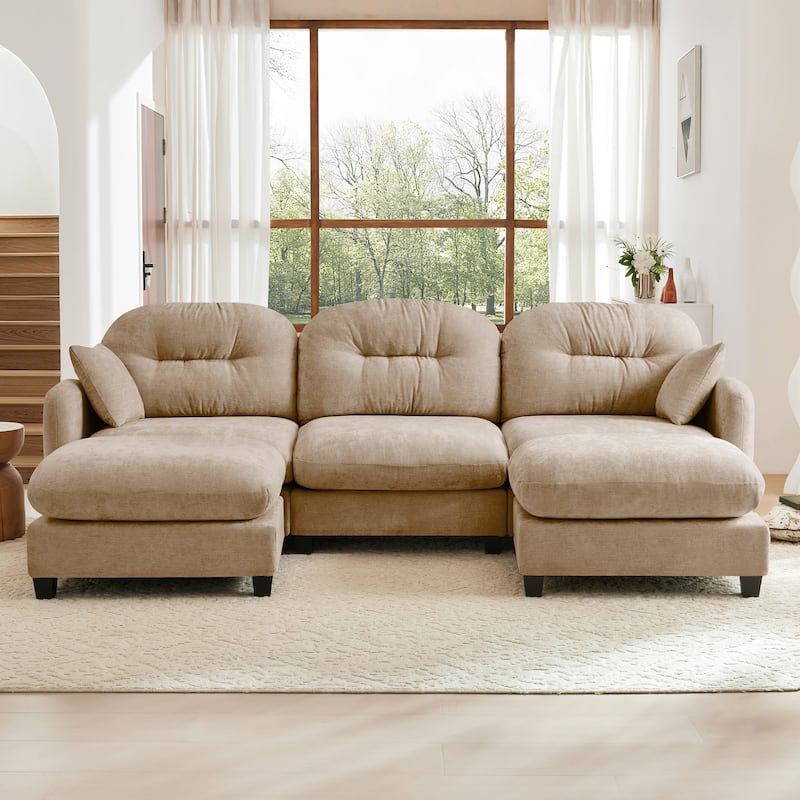 107" Sectional Couches for Living Room, Tufted Back Upholstered Couch with Ottoman, Chenille 3 Seater Modular Sectional Sofa
