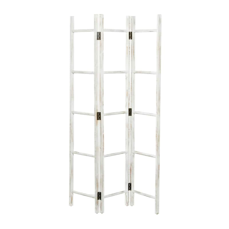 Wood Ladder 15 Rung Ladder with 3 Panels - White - Roche River Decor - 2"Wx48"Lx71"H