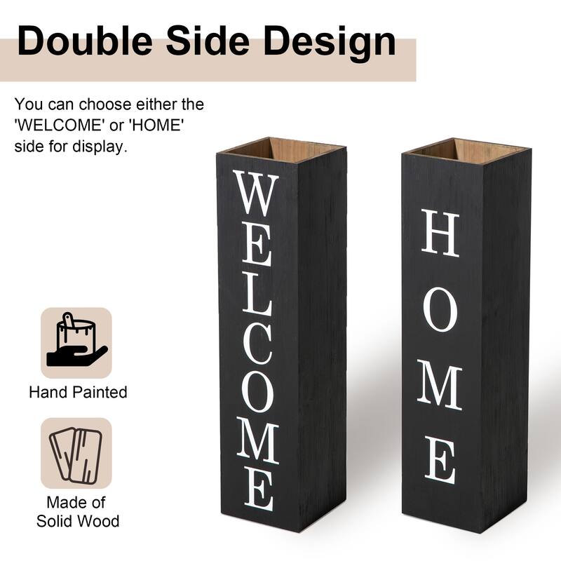 30"H Wooden Welcome Porch Sign Rustic Double Sided Box-shaped "WELCOME, Home" Planter for Front Porch Decor by Glitzhome