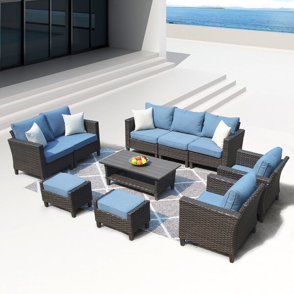 Shop Ovios Patio Furniture Outdoor High Back Wicker Patio Furniture Set Overstock 29072166