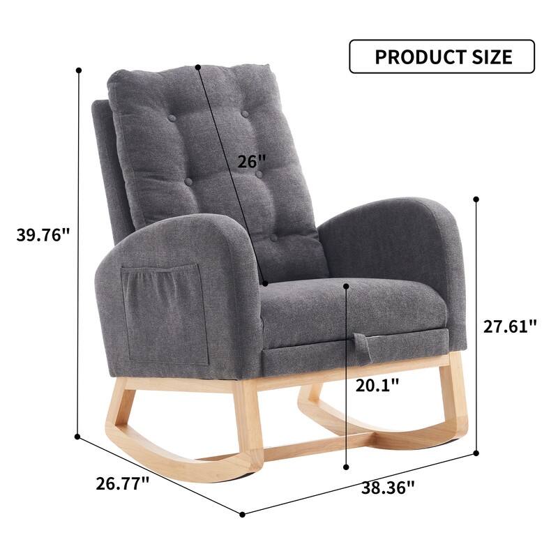Modern Accent Rocking Chair with Footrest High Back Rubber Wood Rocking Legs Bedroom Living Space 26.77D X 38.36W X 39.76H Inch