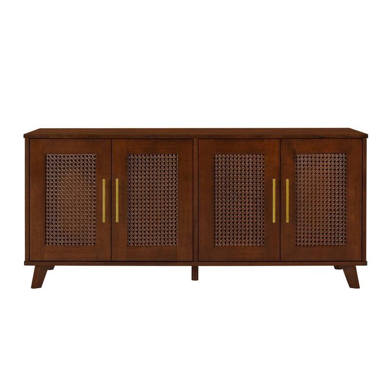 Christopher Knight Home - 47"W Rubber Wood Cat Cabinet with Rattan Doors & Cushion