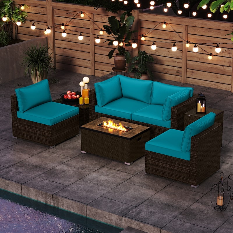 Costway 7 Pieces Outdoor Furniture Set with 32" Fire Pit Table and - See Details