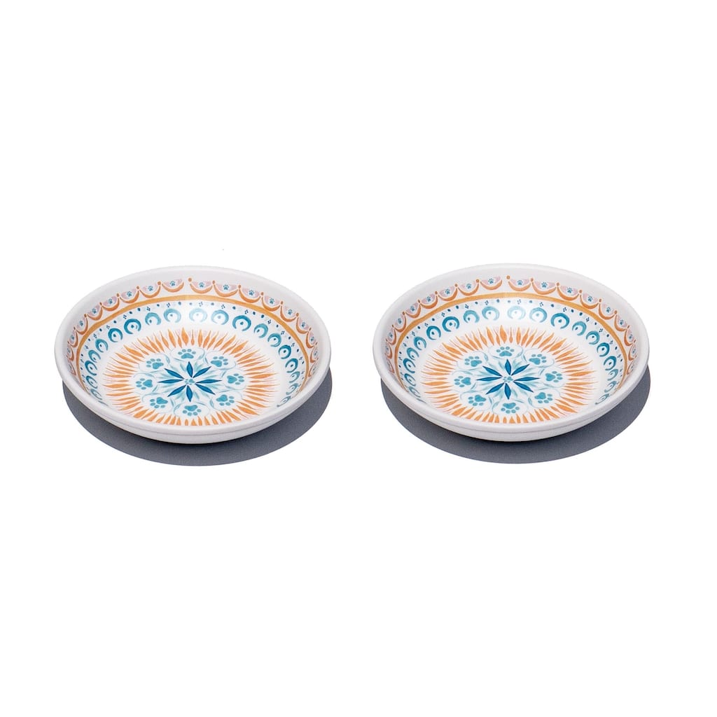 Boho Kitty Medallion, Pet Saucer, 0.75 cup, Set of 2 - Tan