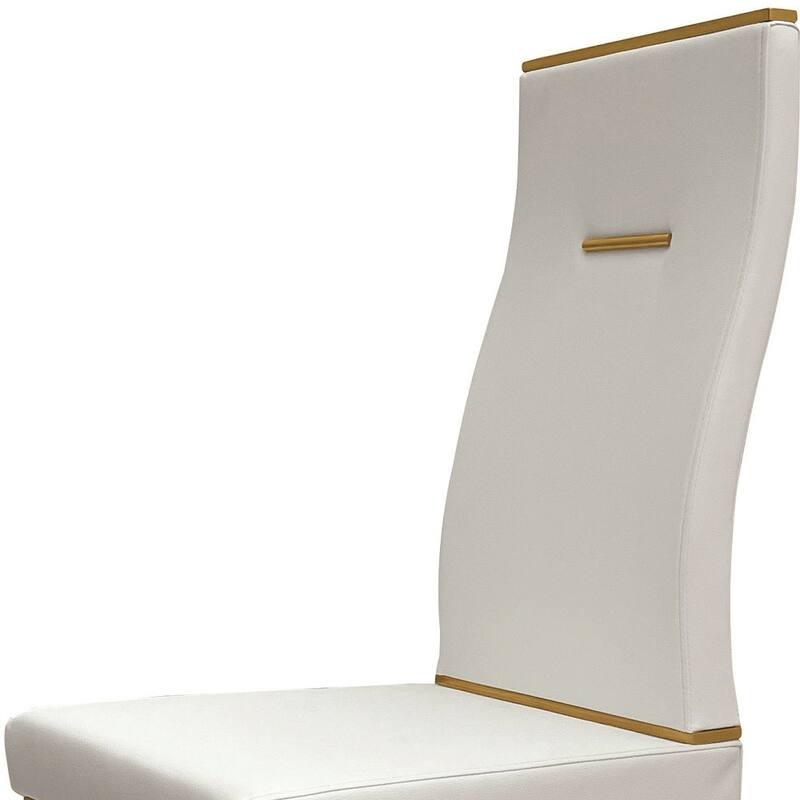 HomeRoots Set of Four White and Gold Upholstered Faux Leather Dining Side Chairs - 13.30 in. x 42.00 in. x 15.07 in.