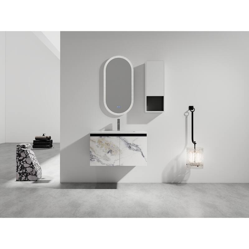 12" Bathroom Side Cabinet,Soft Close Doors,Float Mounting Design