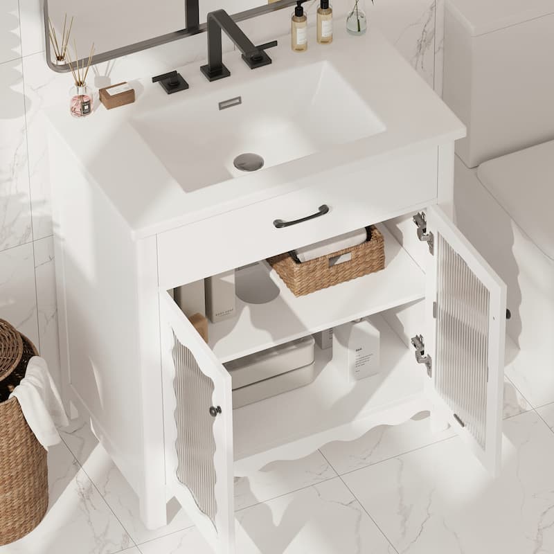 Christopher Knight Home - Alaric 31" Bathroom Vanity with Ceramic Sink and Tempered Glass Door
