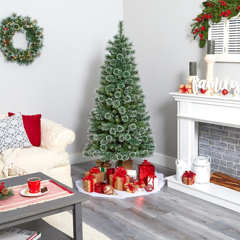 6' Wisconsin Slim Snow Tip Pine Artificial Christmas Tree with 300 Clear LED Lights