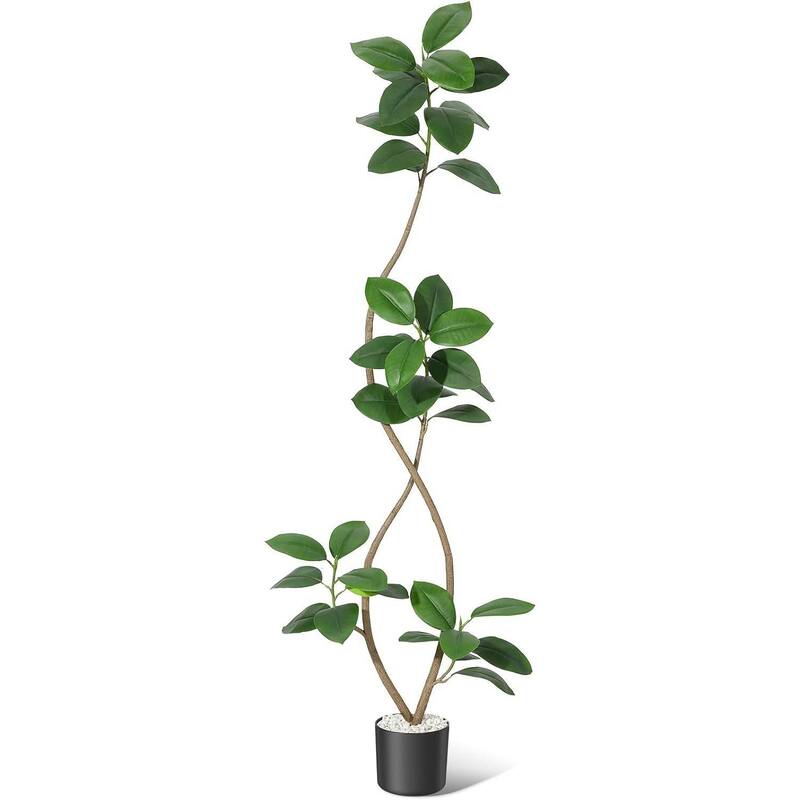 Artificial Plant Faux Fiddle Leaf Fig Tree with Black Sphere Resin Planter - 7 FT