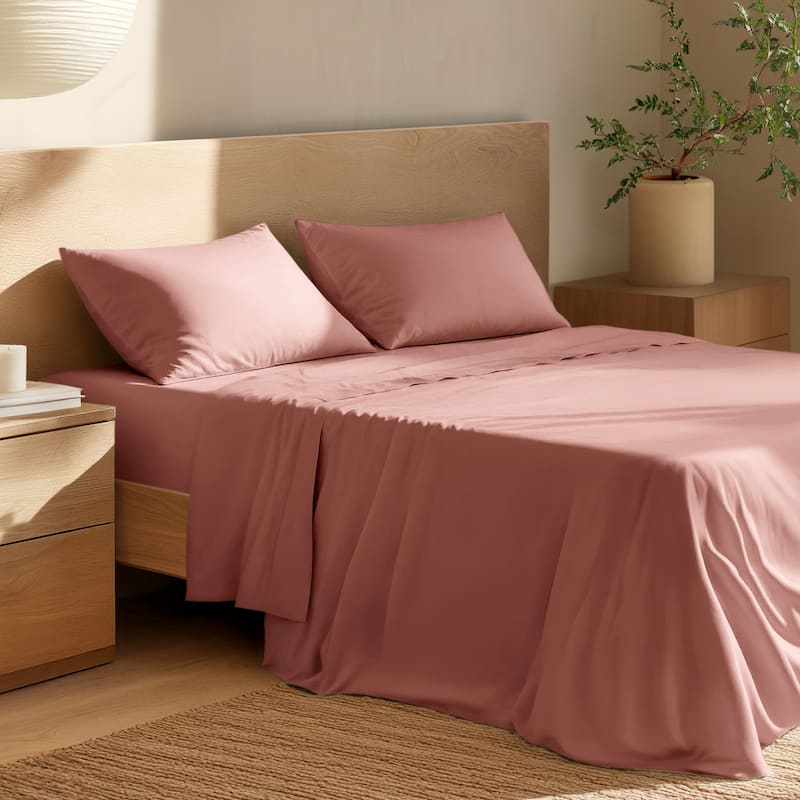 Bare Home Organic Cotton Sheet Set - Crisp Percale Weave - California King - Dusty Rose