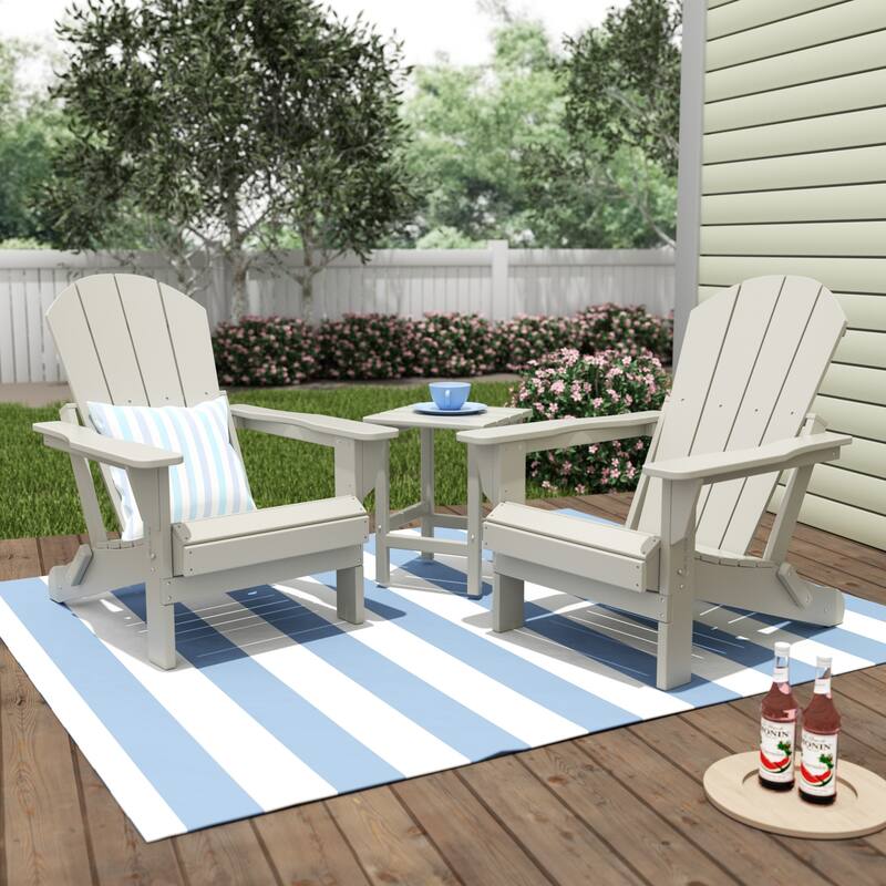 Polytrends Laguna Hdpe All Weather Outdoor Patio Foldable Adirondack Chairs With Side Table (3-Piece Set) - Sand
