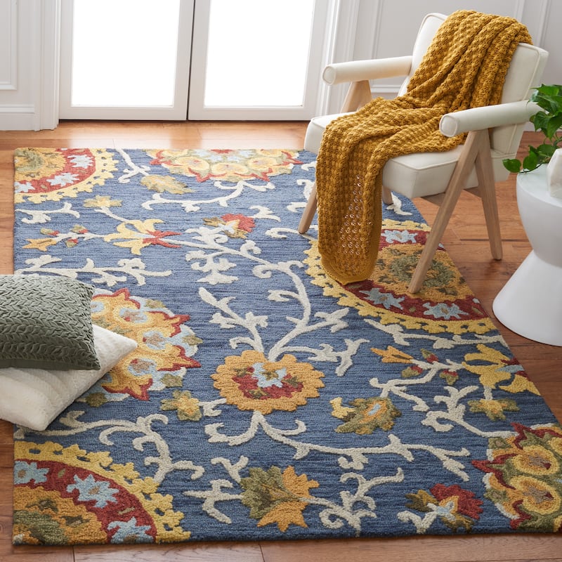 SAFAVIEH Handmade Blossom Maaret Modern Floral Wool Rug - 3' x 5' - Navy/Multi