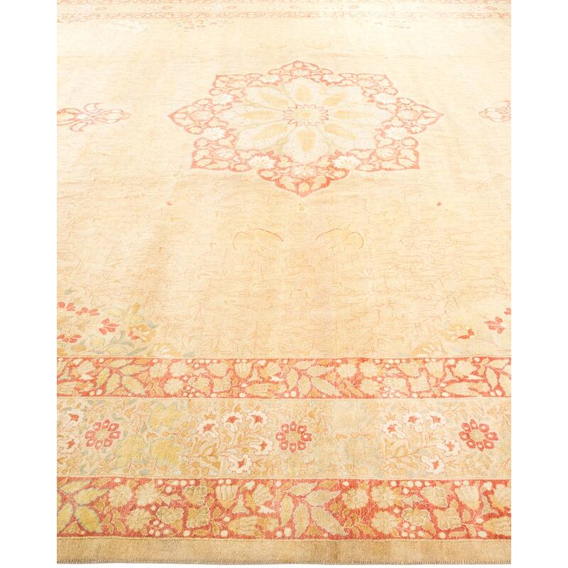Overton Hand Knotted Wool Vintage Inspired Traditional Mogul Yellow Area Rug - 12' 2" x 17' 6"