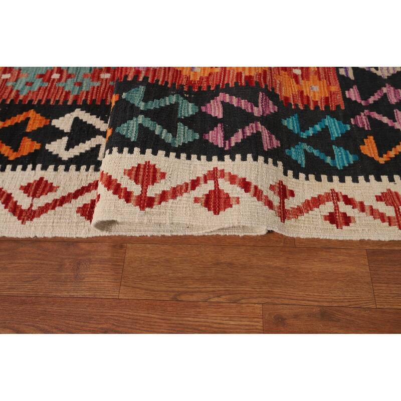 Southwestern Style Geometric Kilim Area Rug Hand-Woven Wool Carpet - 8'4" x 9'9"
