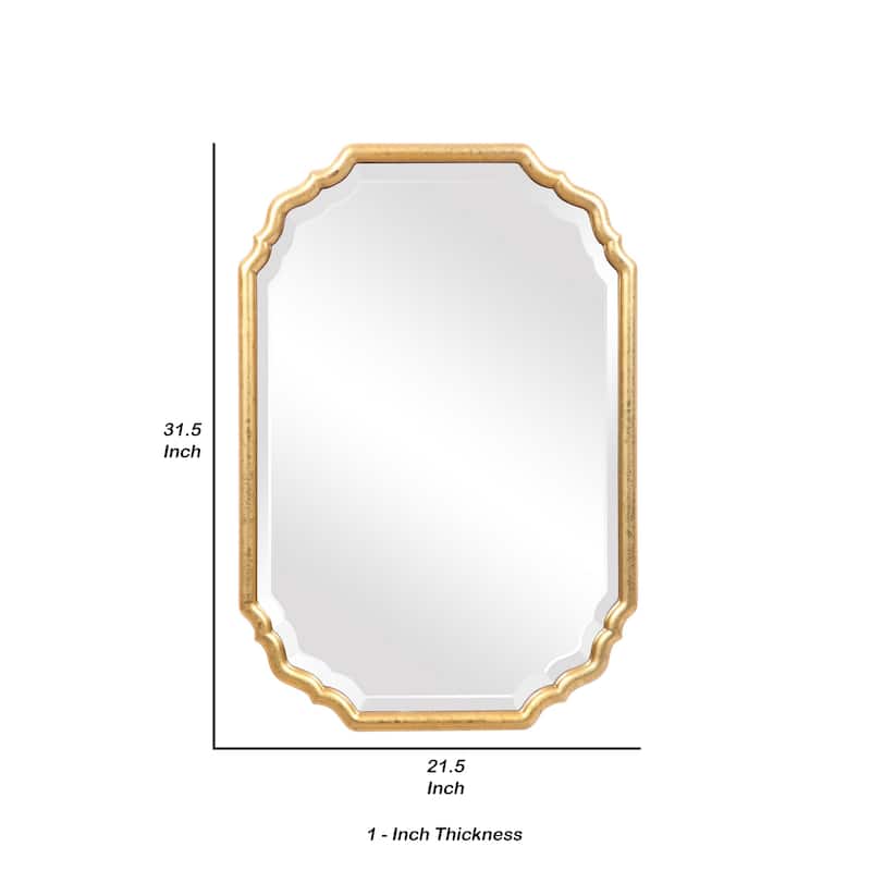 32 Inches Curved Design Wooden Vanity Mirror, Gold