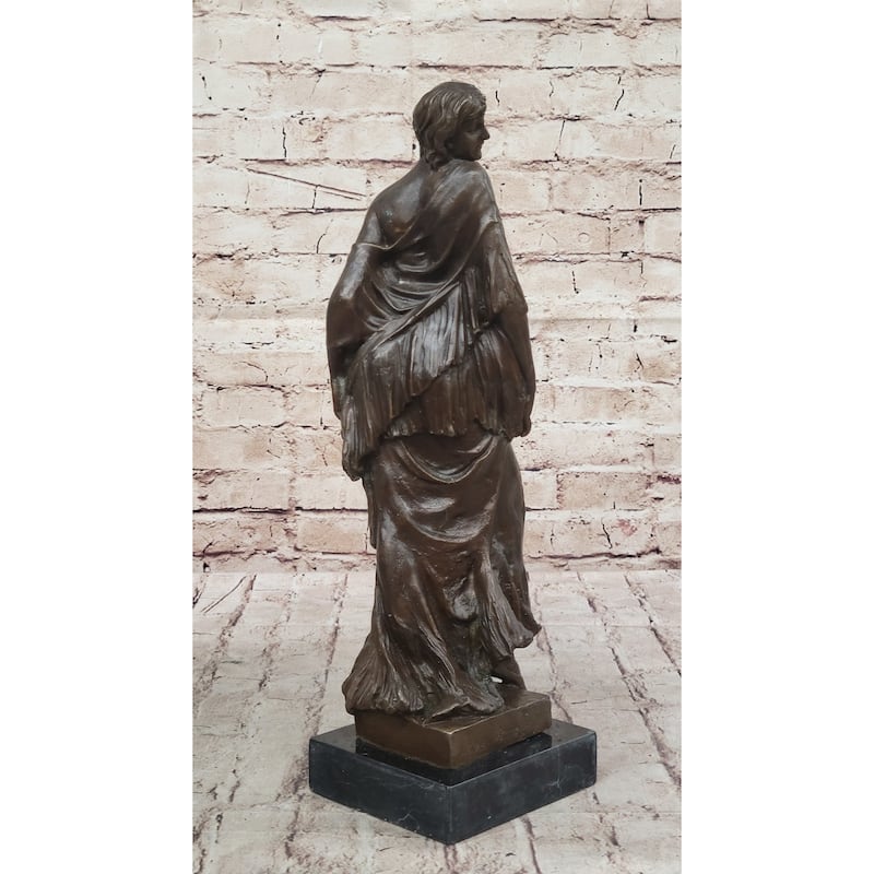 Smiling Coy Classical Female Figure Bronze Statue Sculpture On Marble Base By Aldo Vitaleh