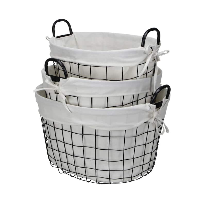 Set of 3 Black Lined Grid Wire Tapered Storage Basket 19.75"