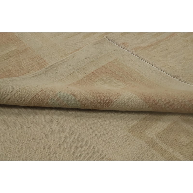 Hand Woven Oriental 100% Wool Carpet Southwestern Tribal Beige & Ivories Kilim Area Rug - 9' 8'' X 6' 9''