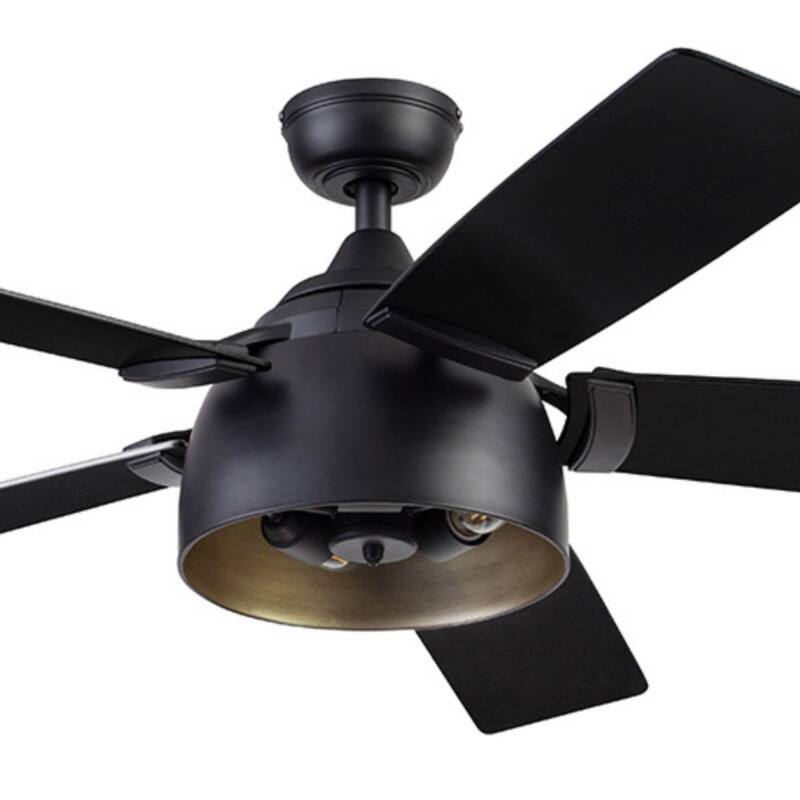 52" Prominence Home Octavia Matte Black Industrial Style LED Ceiling Fan with Light, Remote Control
