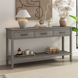 Gray Solid Wood MDF 3-Drawer Console Table with 1 Shelf Entrance Table ...