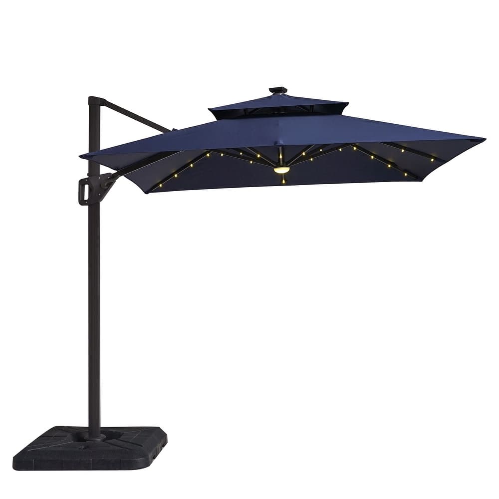 Furniture of America Yetta 8-foot LED Lights Steel Cantilever Offset Tilt Square Roma Umbrella with Base