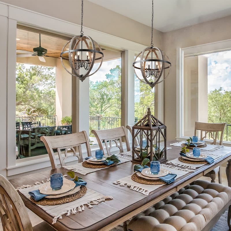 The Gray Barn Farmhouse Wood Chandelier Orb Pendant for Dining Room - D27.2" x H94.5"