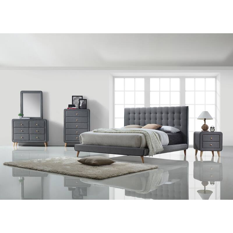 Hallah Light Grey Tufted Platform Bed