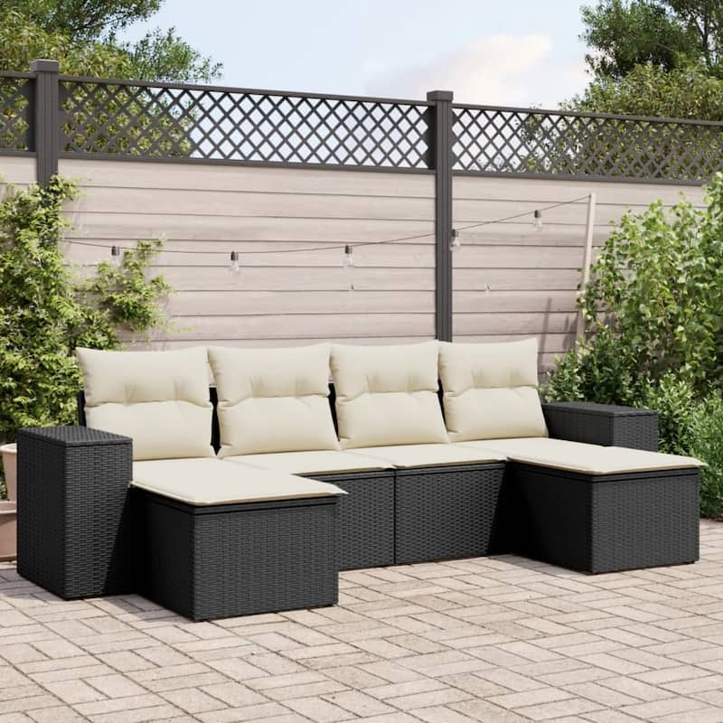 vidaXL Garden Sofa Set Black PE rattan Large Adjustable Feet - 24.4 x 32.7 x 27.2
