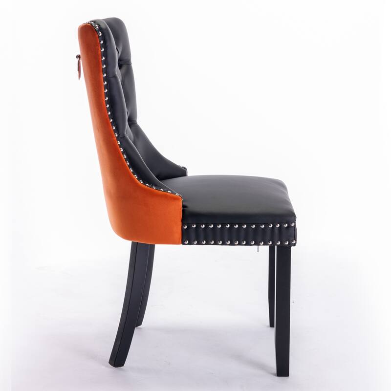 Modern Tufted Upholstered Dining Chair with Wood Legs and Nailhead Trim, Set of 2