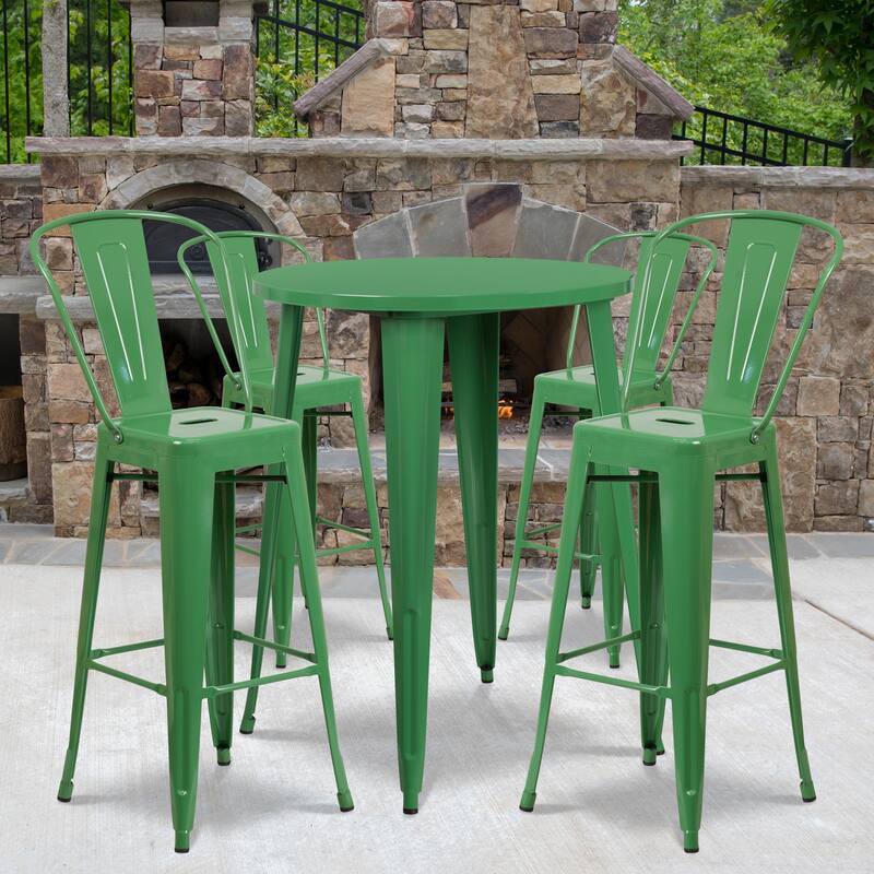 30'' Round Metal Indoor-Outdoor Bar Table Set with 4 Cafe Stools - 30"W x 30"D x 41"H