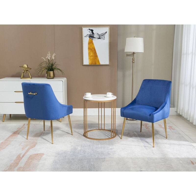 Velvet Upholstered Wing Back Parsons Chair with Golden Plated Legs, Set of 2
