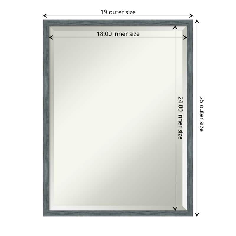 Beveled Wood Bathroom Wall Mirror - Dixie Blue Grey Rustic Narrow Frame - Outer Size: 19 x 25 in