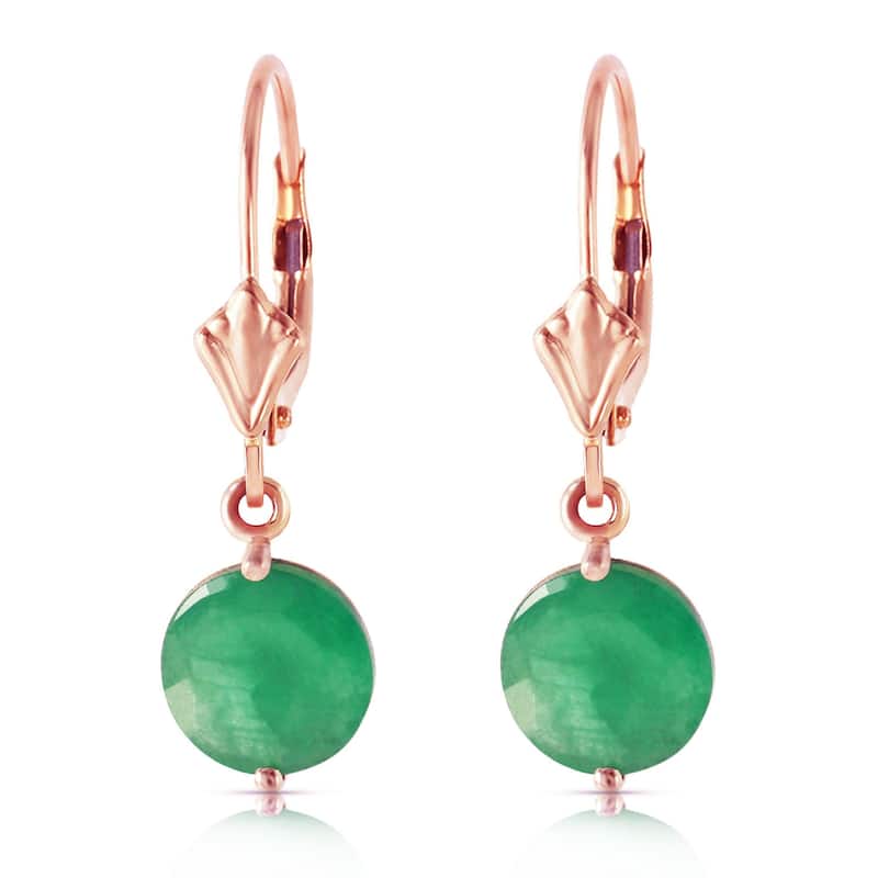 14K Solid Gold Leverback Gemstone Earrings Natural Emerald Jewelry - Rose
