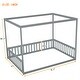 preview thumbnail 30 of 32, Full Size Pine Wood Canopy Frame Floor Bed with Fence and Guardrails for Bedroom