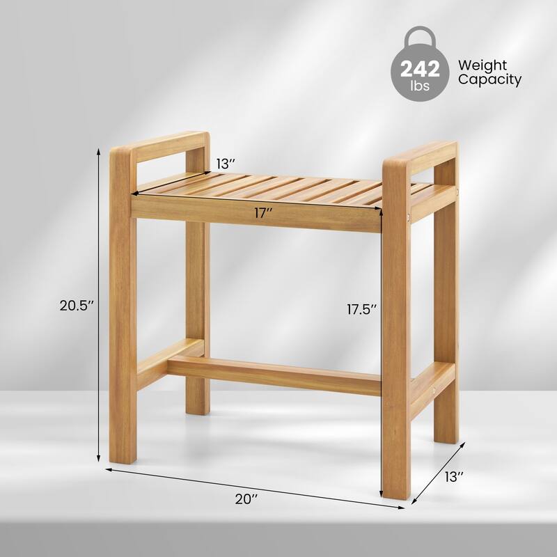 Gymax Teak Wood Shower Bench Solid Wood Stool for Inside Shower