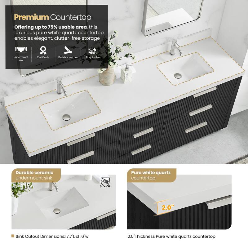 Santarem Double Vanity with Pure White Quartz Stone Top without Mirror