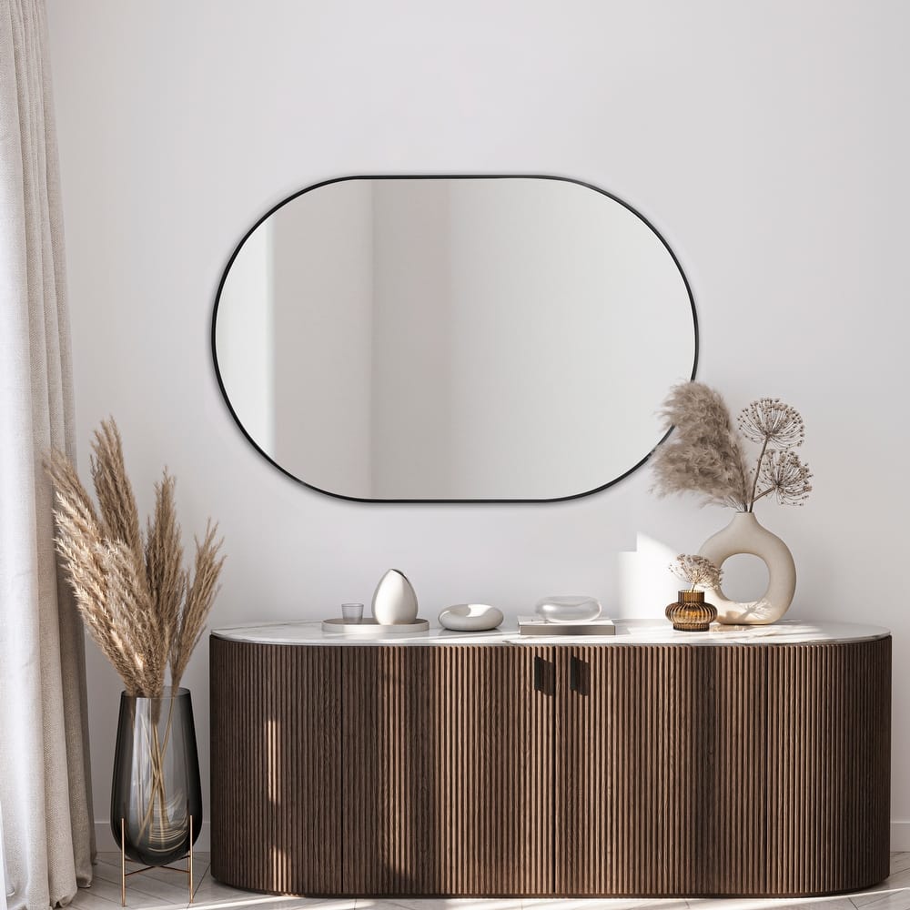JONATHAN Y Medium Oval Metal Framed Wall Mirror - 36 H x 24 W x 0.73 D