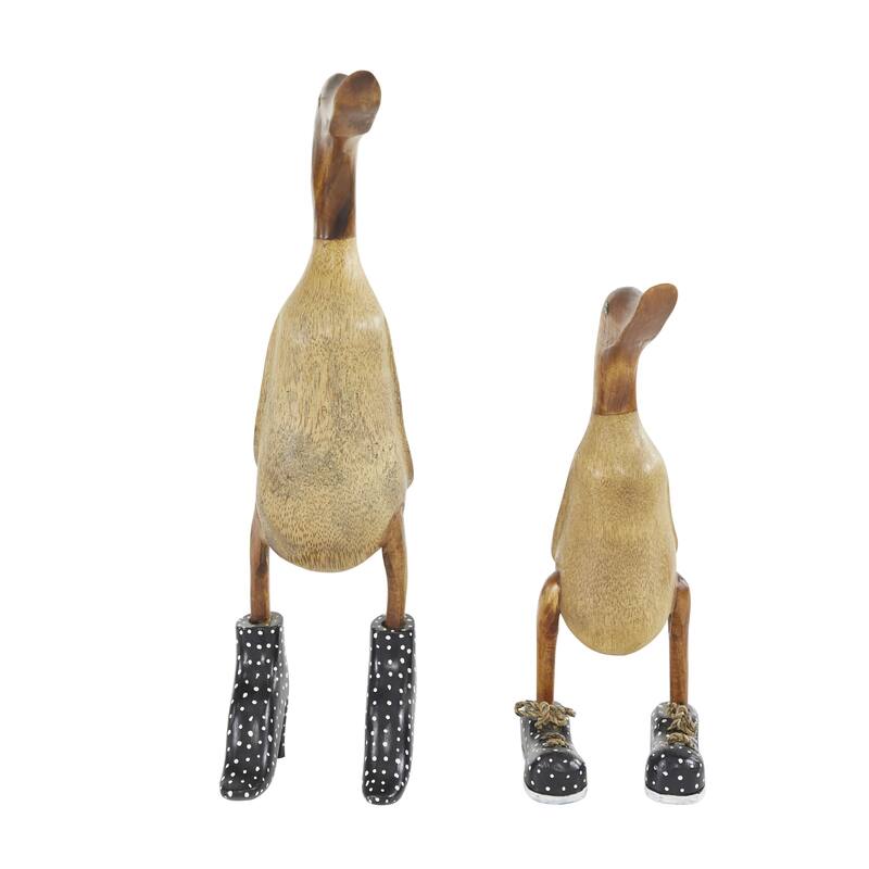 Bamboo Brown Wood Duck Decorative Sculpture - Set of 2 White or Black - Roche River Decor